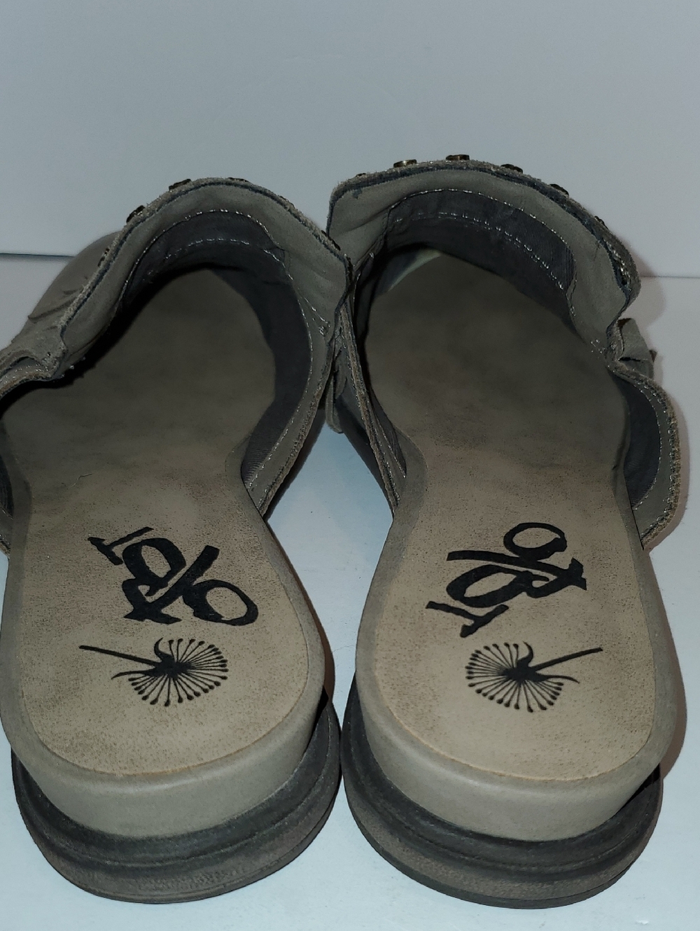 OTBT Gleam Leather Fringe Mules In Taupe Size 7.5M - Picture 5 of 11